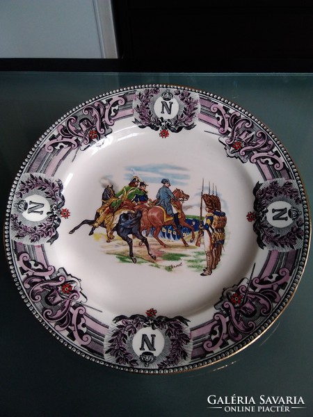 A faience plate about Napoleon's victory made by the Belgian company boch la louviére.