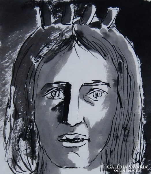 Miklós Borsos: princess, 1986 - unique ink, framed