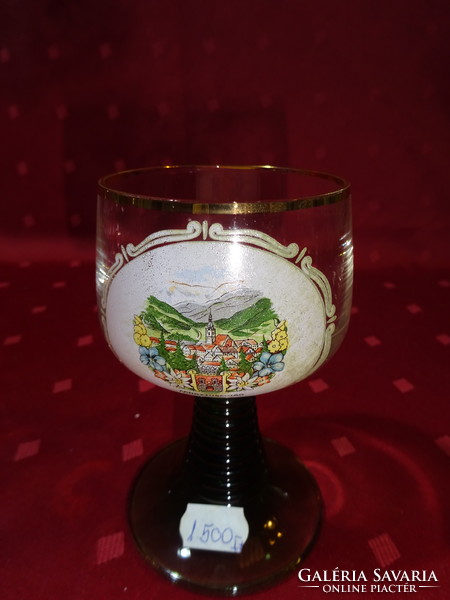 German green-stemmed, glass wine glasses, 6 pieces sold together with Mürzzuschlag skyline and coat of arms. He has!