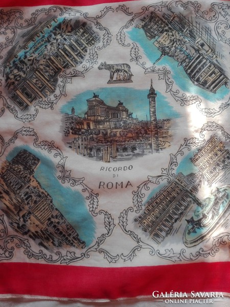 Selyem kendő, Róma nevezetességeivel, 47 x 49 cm