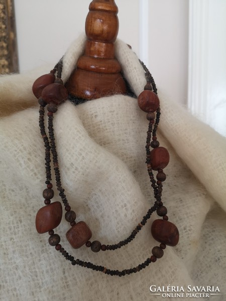 Polished wood, handcrafted long necklace