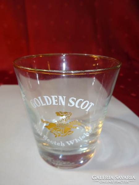 WHISKY - GOLDEN SCOT feliratú üvegpohár, magassága 8,5 cm. Vanneki!