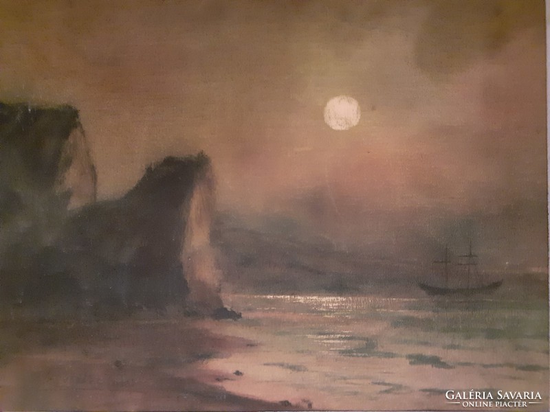 Coastal cliffs in the moonlight, silkscreen, unknown author