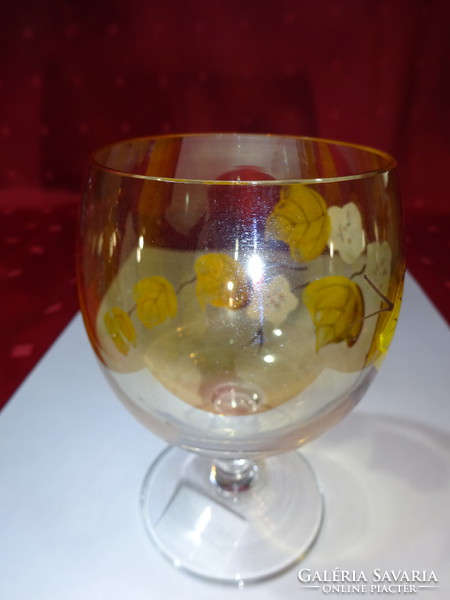 Hand-painted colored yellow Austrian wine glass with a base, height 11 cm. He has!