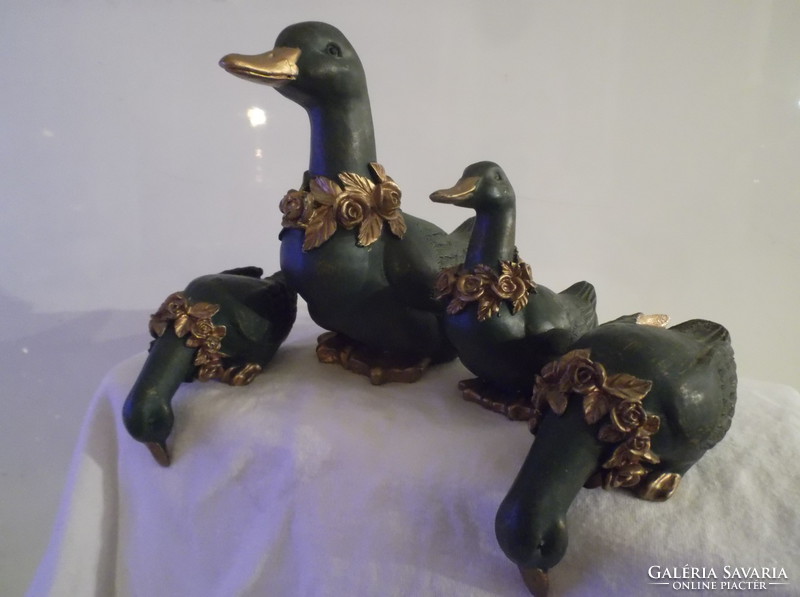 Statue - 4 pieces! Duck family - Italian - gold-plated - exclusive - ceramic - 14 x 13 x 6 cm 9 x 4 x 4 cm