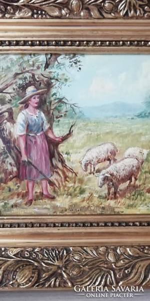 Shepherdess with the lambs