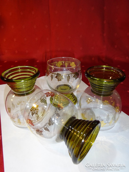 Green stem, wine glass with golden grape pattern, height 9 cm. 4 pcs for sale together. He has!