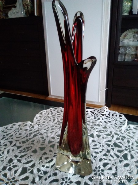 A layered artistic vase in Czech crimson based on the design of Josef Hospodka!