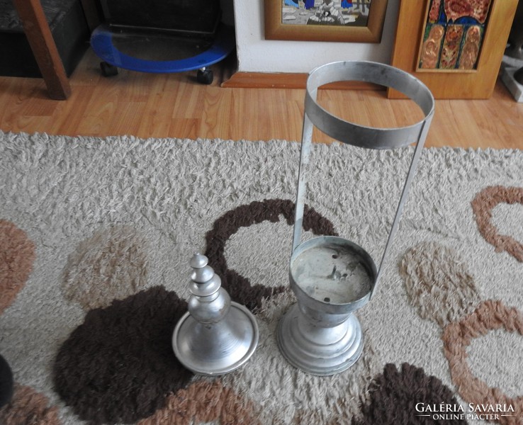 Antique aluminum church candle holder with lid