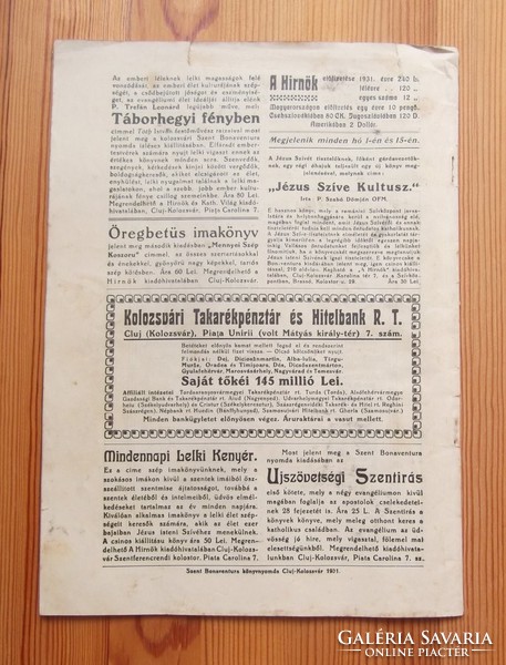 A Hirnök - szerk.: P.Trefán Leonárd - XXVIII. évf. 13-14. szám Cluj-Kolozsvár, 1931. július 1.
