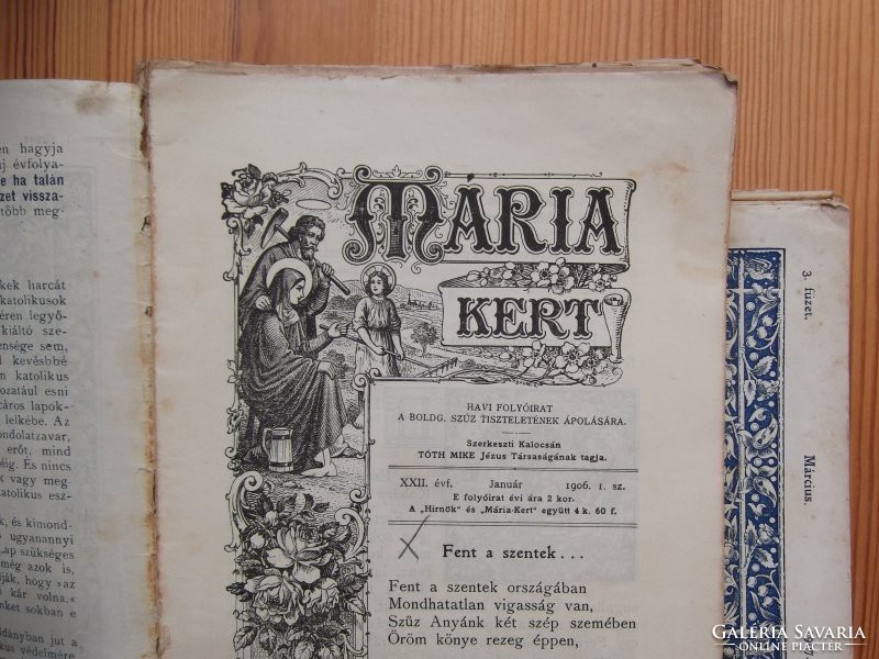 Mária Kert havi folyóirat - A Boldogs. Szűz tiszteletének ápolására 1906-1912 (46 db lista lent)
