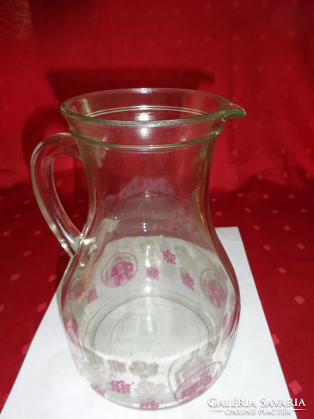 Antique glass jug, painted with a color pattern, height 20 cm. He has!