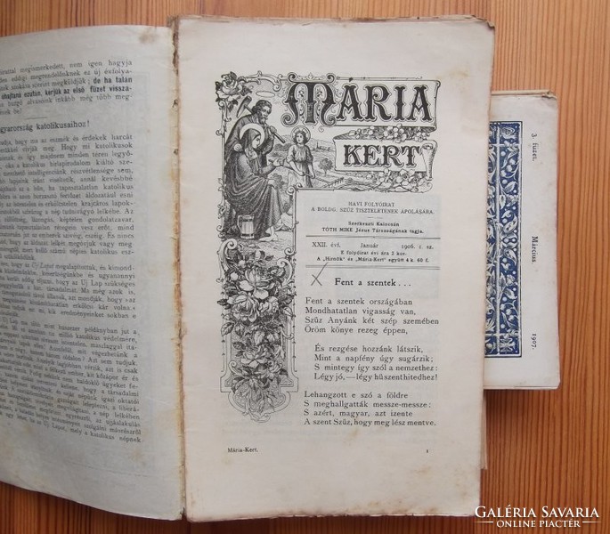 Mária Kert havi folyóirat - A Boldogs. Szűz tiszteletének ápolására 1906-1912 (46 db lista lent)