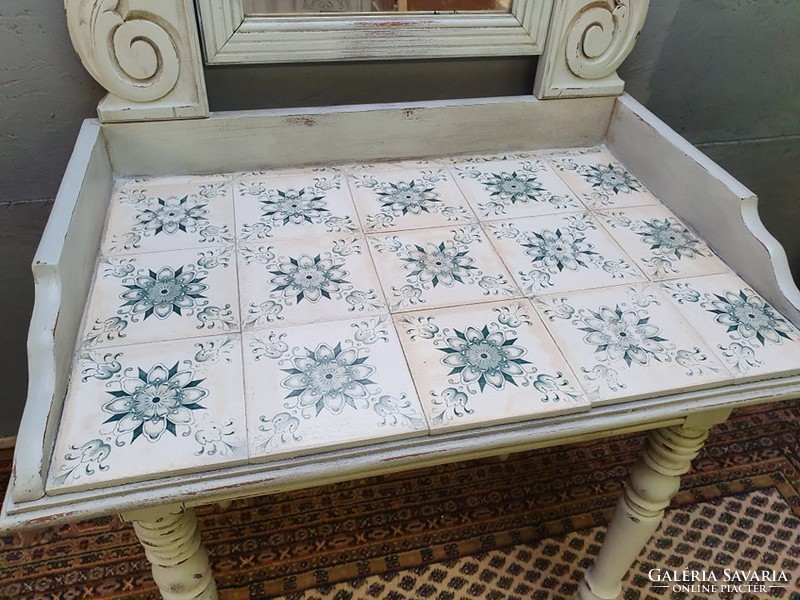 1 fiókos antik shabby chic vintage Provence barokk tükrös asztal