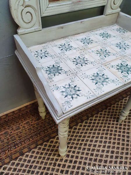 Antique shabby chic vintage provence baroque mirrored table with 1 drawer