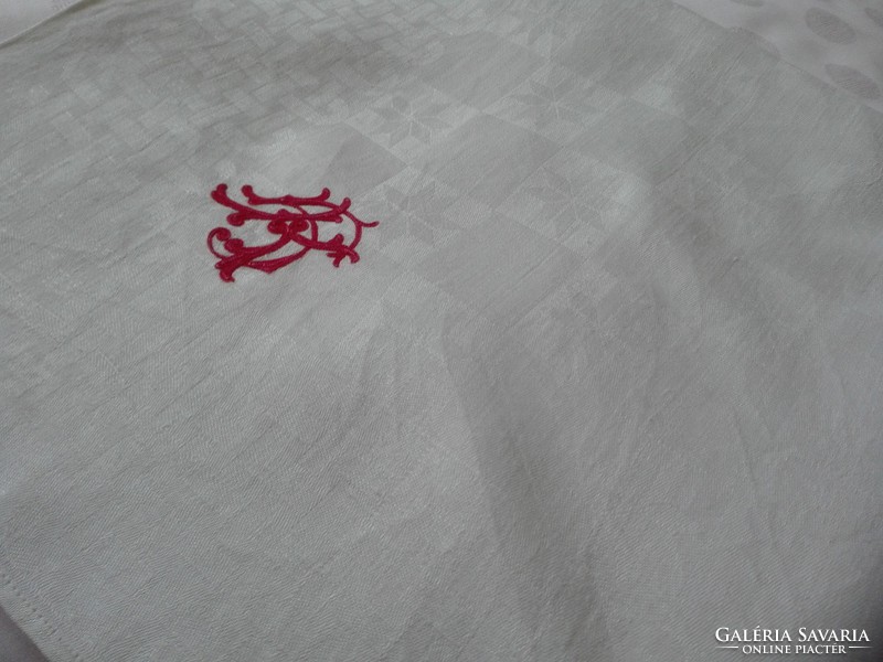 Antique napkin, silk felt, monogrammed 66 x 66 cm