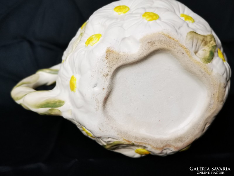 I got it down !!! Antique Art Nouveau majolica pouring jug with plastic floral decoration
