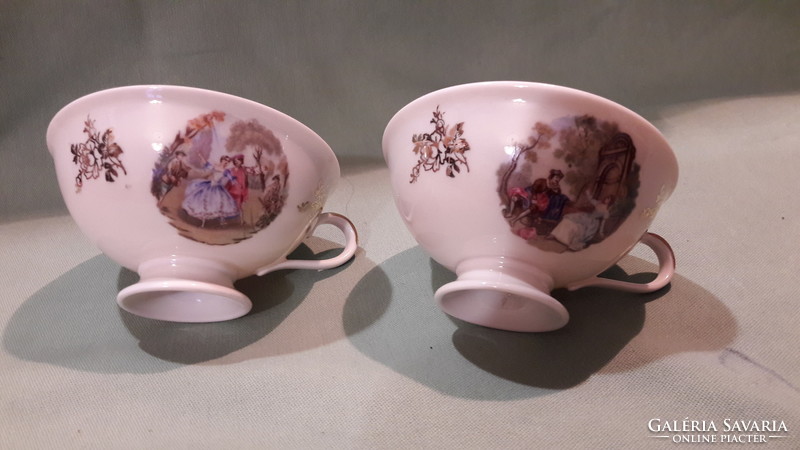 2db barokk jelenetes porcelán kávés csésze