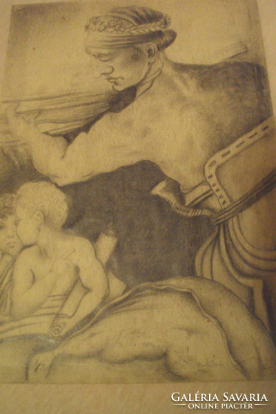 MICHELANGELO (1475-1564):a Sixtus kápolna freskójának egyik főalakjáról, -LIBICA- grafikai másolat.