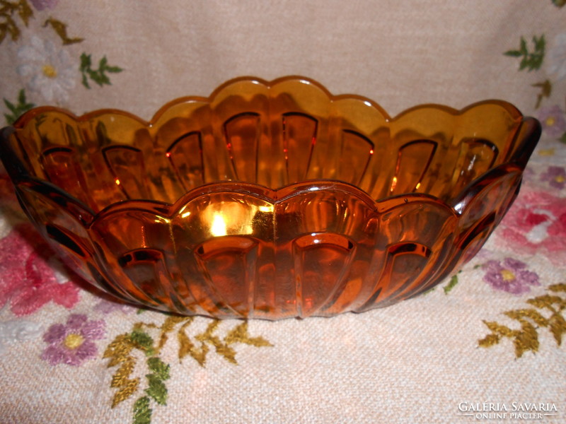 Beautiful amber colored glass salad bowl.