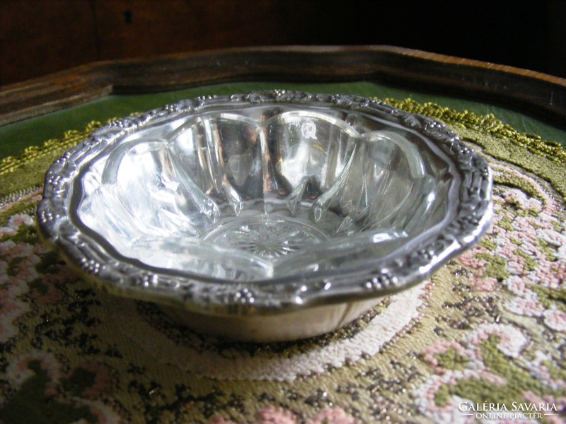 Beautiful, antique, silver-plated serving tray with a small glass insert