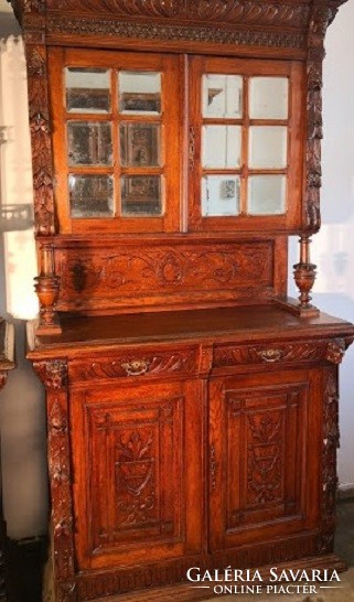 A145 antique renaissance sideboard with carved mirror