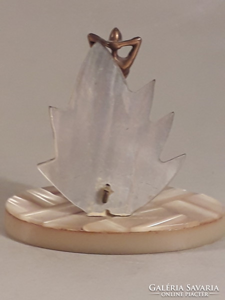 Copper or bronze female nude on a mother-of-pearl base miniature souvenir display case ornament
