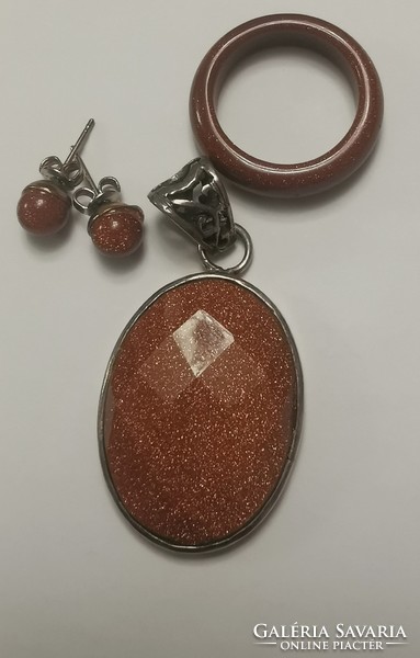 925 ezüst napkő ásvány medál gyűrűvel + ajándék fülbevaló 