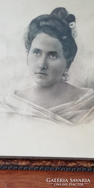 Antik női ceruza portré 1920-as évek 