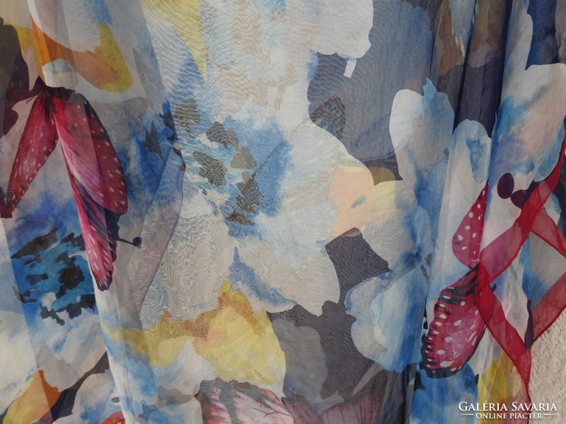 Butterfly and flower print, extra thin huge silk scarf