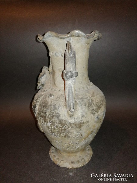 Old folk 1939 mohács inlaid ceramic vase György Dobrev - ep