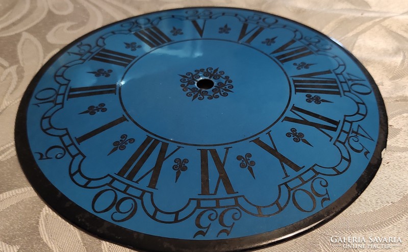 Clock dial, enamel, fire enamel wall clock, table clock blue enamel. Battery-powered, quartz structure, complete clock