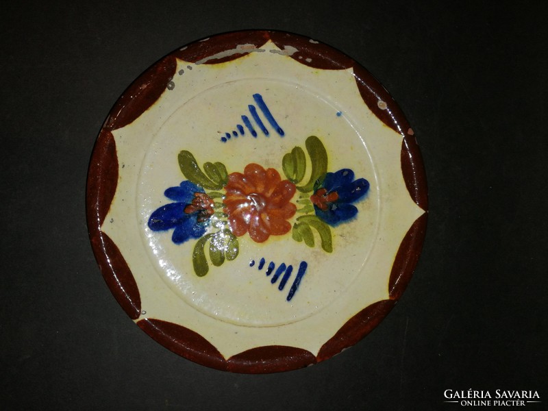 Antique folk glazed earthenware wall bowl plate - ep