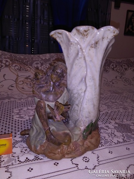 Yala design ceramic vase with the figure of an angel girl with a butterfly in her hand
