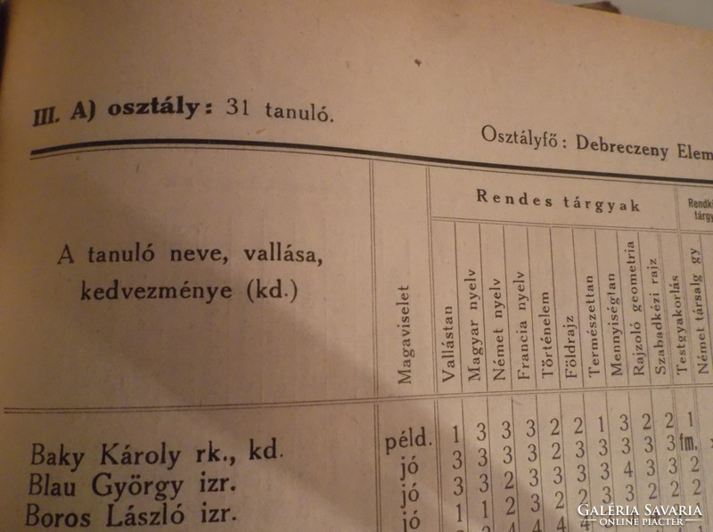 1926 - 1927 Academic year printed notice - Miklós Révai real school Győr
