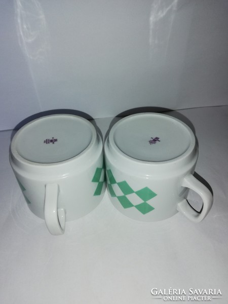 Retro rare green diamond patterned zsolnay cup, mug pair