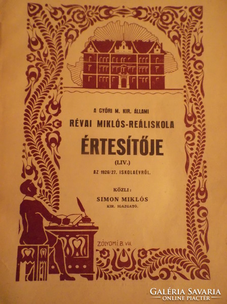 1926 - 1927 Academic year printed notice - Miklós Révai real school Győr