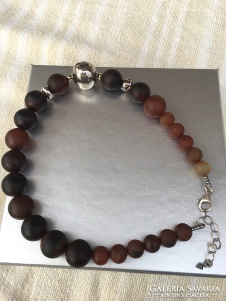 Silver necklace, neck blue with brown agate (silpada)