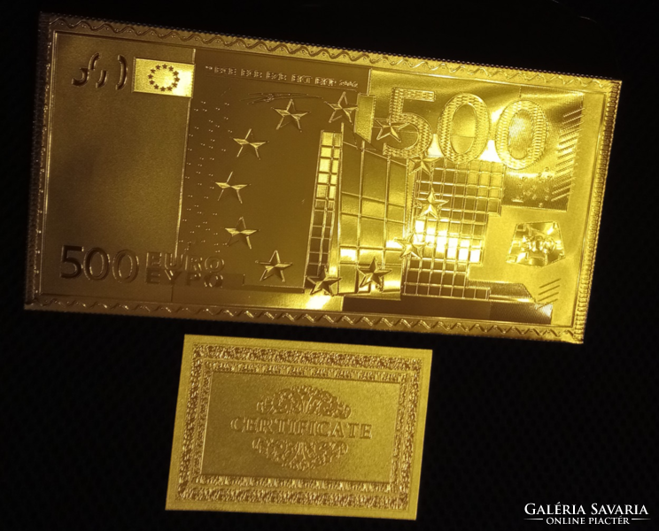Envelope holding 500 Euro banknotes, gold-plated money holder, wallet