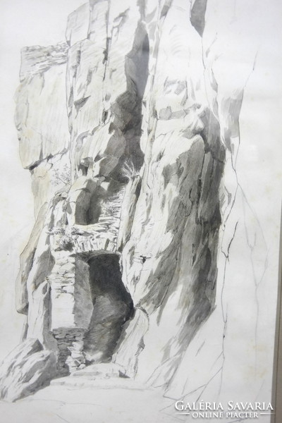 Rock cave ink drawing with manger mark, 1890 - 05036