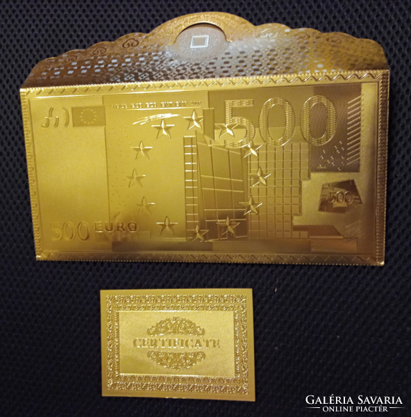 Envelope holding 500 Euro banknotes, gold-plated money holder, wallet