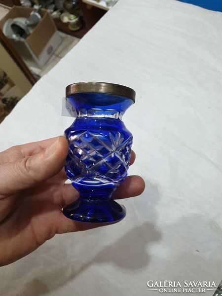 Ezüst peremes kristály váza 