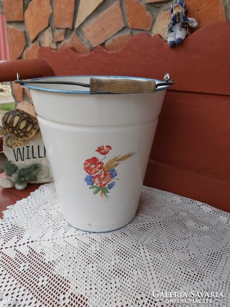 Beautiful bonyhád enamel poppy flower bucket bucket nostalgia collector beauty village peasant