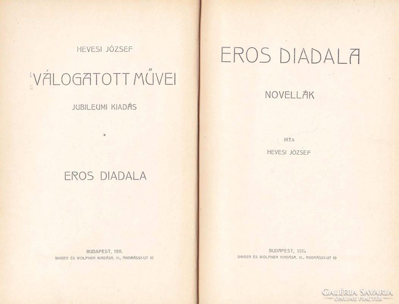 Hevesi József: Eros diadala (novellák) 1911-ből RITKA kiadás (1500 Ft)