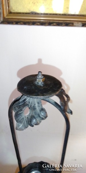 Antique wrought iron 63 cm high tendril, leafy, floral table lamp