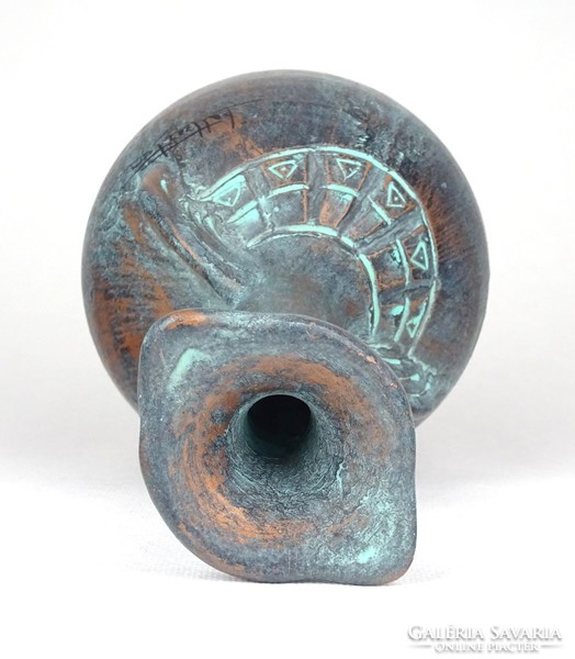 1D189 Jelzett művészi olasz vagy német design bronz hatású kerámia váza díszváza 19.5 cm