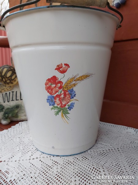 Beautiful bonyhád enamel poppy flower bucket bucket nostalgia collector beauty village peasant