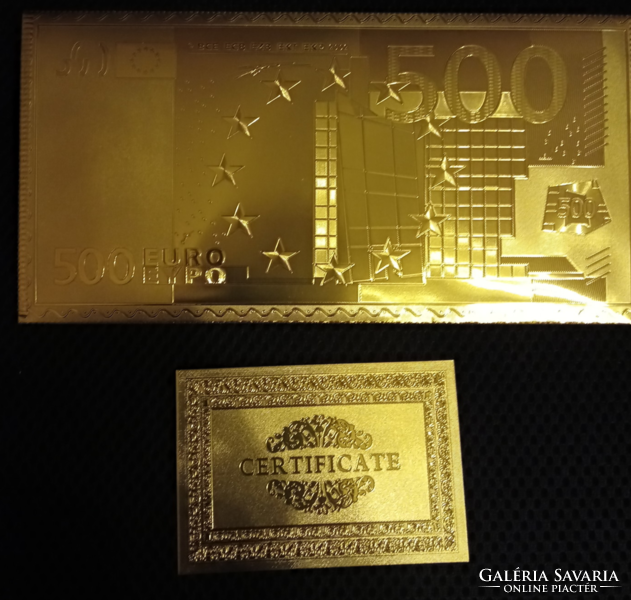 Envelope holding 500 Euro banknotes, gold-plated money holder, wallet