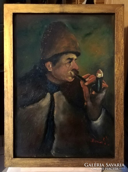 Old portrait - the old shepherd (K.M. 40 X 55, signed, painted on cardboard, in a new frame)