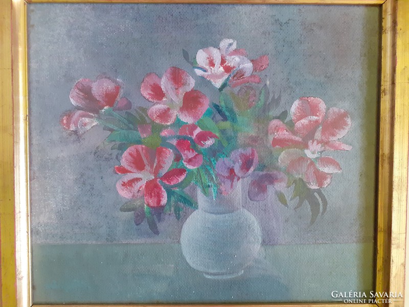 Elizabeth Philip: bouquet of flowers - marked oil painting in frame 42x47 cm gallery (vase, still life)